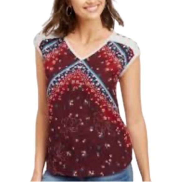 Maurices Tops - Maurices Women's Floral Multi-Print Sleeveless V-Neck Top Heather Gray/Red Large